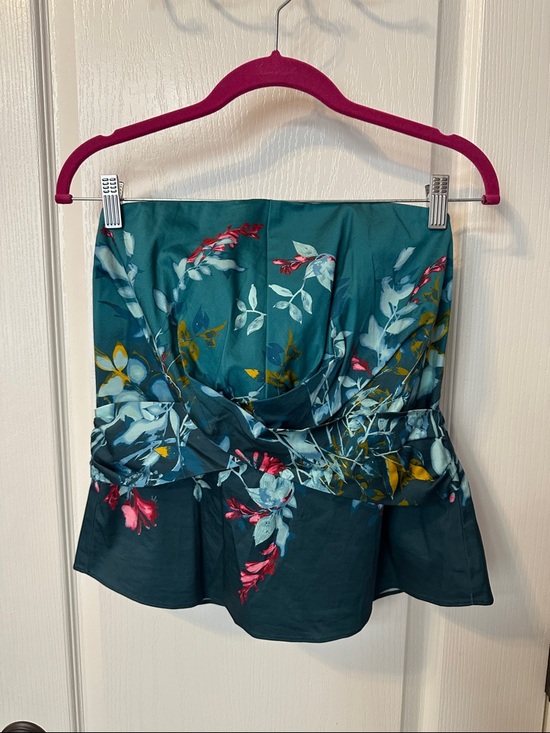 White House Black Market Tops - White House Black Market Teal Floral Strapless Peplum Crop Top